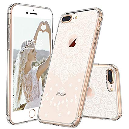 iPhone 8 Plus Case, iPhone 8 Plus Cover, MOSNOVO White Peace Mandala Floral Lace Clear Design Printed Plastic with TPU Bumper Protective Case Cover for iPhone 8 Plus (2017)