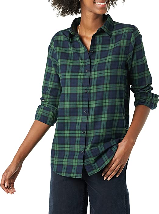 Amazon Essentials Women's Classic-Fit Long-Sleeve Lightweight Plaid Flannel Shirt