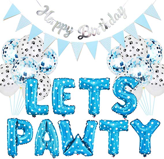 OhhGo 23pcs/Set Pet Party Decoration Kit Dog Cat Lets PAWTY Balloons Birthday Banners Party Supplies