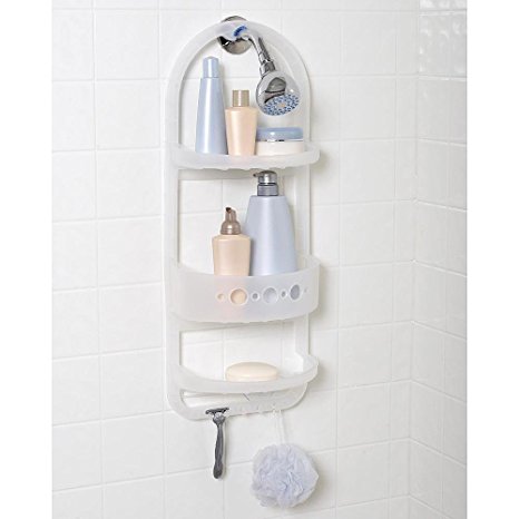 Plastic Shower Head Caddy Hanger Shampoo Razor Soap Dish Towel Wash Cloth Rack