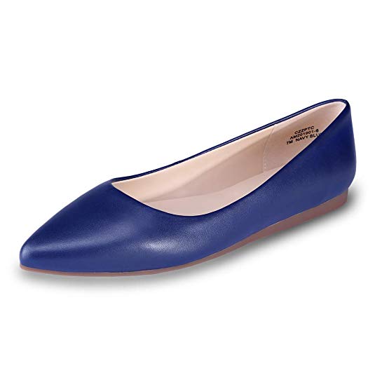 CZZPTC Leather Women's Flat Shoes Classic Casual Pointed Toe Ballet Flats Shoes for Women