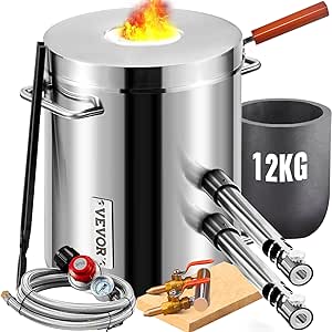 VEVOR Propane Melting Furnace Kit Large Capacity Foundry Home, Blacksmithing Forge with Crucible & Tongs Kiln, Stainless Steel Smelter, for Metal Scrap Recycle, Gold Copper Silver Casting, 12 KG