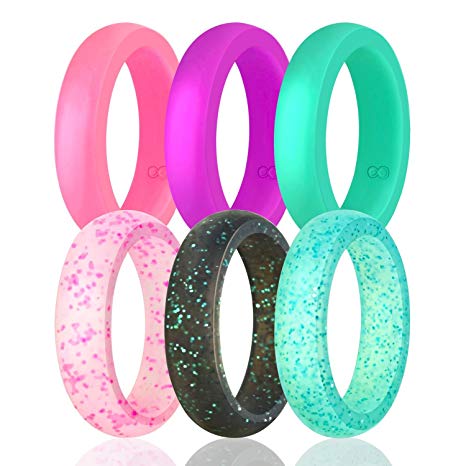 Silicone Wedding Ring for Women by DoerDo, Durable Rubber Sport Band for Active Style - 6 Rings Pack