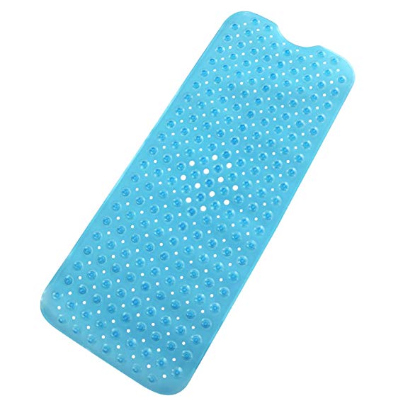 Neady 39x16 Inch Bath Mats for Tub Shower Mats Non-Slip Mildew Resistant Extra Long Pebbled Bathtub Mat with Anti Slip Suction Cups (Blue)