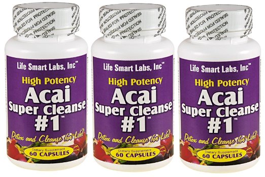 ACAI SUPER CLEANSE #1 TM  (3 Bottles) HIGHLY POTENT 180 capsules ANTIOXIDANT, Detox, Colon Cleanse, Weight Loss