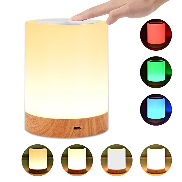 Bedside Touch Lamp,UNIFUN Touch Sensor Table Lamp LED Smart Atmosphere Mood Night Light   USB Rechargeable Dimmable Warm White Light & Color Changing RGB