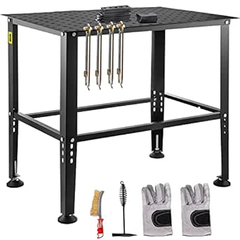 VEVOR Welding Table, 36" x 24" Steel Welding Workbench Table, 600LBS Loading Capacity Work Bench, 0.12-inch Thick Industrial Workbench, Heavy Duty Carbon Steel Work Table with Adjustable Feet