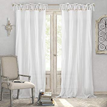 Elrene Home Fashions Crushed Semi-Sheer Adjustable Tie Top Single Panel Window Curtain Drape, 52" x 108" (1, White