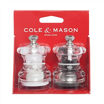 COLE & MASON Button Mini Salt and Pepper Grinder Set, Stainless Steel Mills