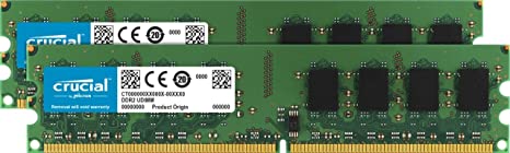 Crucial CT2KIT25664AA800 4 GB kit (2 GB x 2) DDR2 800 MHz (PC2-6400) CL6 Unbuffered UDIMM 240-Pin Memory, Green