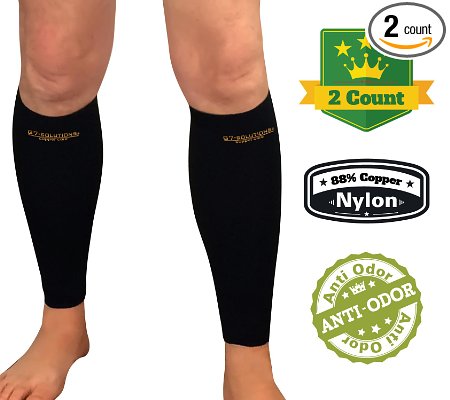 Calf Compression Sleeve Pair - Shin Compression Sleeves - Calf Pain, Shin Splint, Varicose Veins Relief - High Quality, 88% Copper Nylon Sleeves for Men & Women (PAIR)
