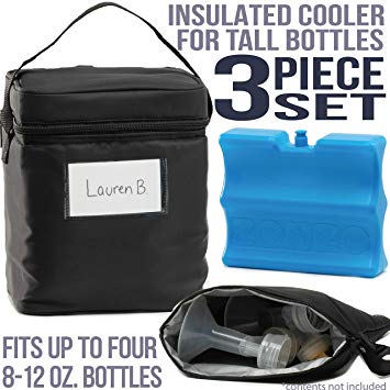 Zohzo Breastmilk Cooler Bag with Ice Pack - Insulated Breast Milk Cooler with Accompanying Wet/Dry Bag (Black)
