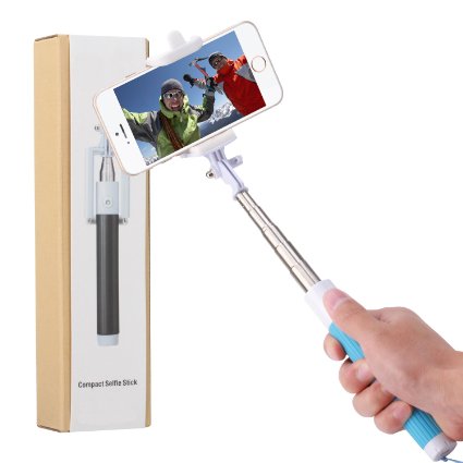 Selfie Stick, iRAG® All-in-One Self-portrait Monopod Extendable Wireless Bluetooth Selfie Stick Compact Size with built-in Bluetooth Remote Shutter with Adjustable Phone Holder for iPhone and Android Smartphones - Blue