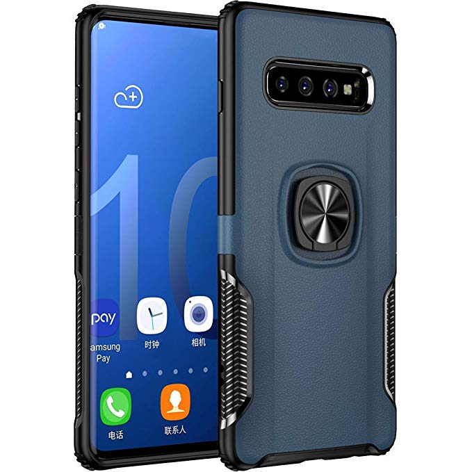 Cegar Samsung Galaxy S10 Plus Case, Stylish Dual Layer Hard PC Back Case with 360 Degree Rotation Finger Ring Grip Kickstand, Magnetic Car Mount Compatible with Samsung Galaxy S10 Plus (V-Blue)