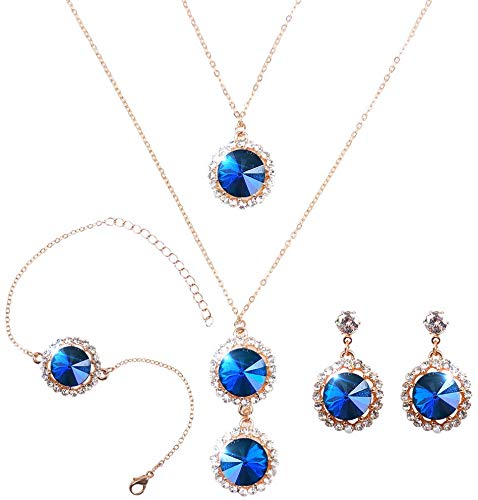 ELFTUNE Elegant Jewelry Set for Women 18k Gold Necklace Earrings Bracelets Set Round Cubic Zirconia Crystal Bridal Pendant for Wedding Bride Bridesmaids…