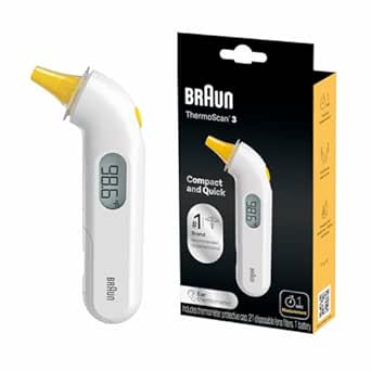 Braun ThermoScan 3 Ear Thermometer, Fast 1 Second Measurement, Audio Fever Indicator, Digital Display, Baby and Infant Friendly, No. 1 Brand Recommended by Pediatricians, FSA and HSA Eligible