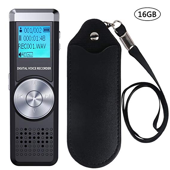 Voice Recorder with Free Protective Cover, ULT-unite 16GB Digital Audio Sound Recorder Dual Microphone, AGC Dynamic Noise Reduction, Voice Activated Recorder with MP3 Player for Class/Meeting (N80)