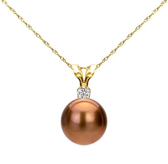 14k Yellow Gold 7-7.5mm Round Freshwater Cultured Pearl Bunny Pendant .01ctw Diamond, 18"