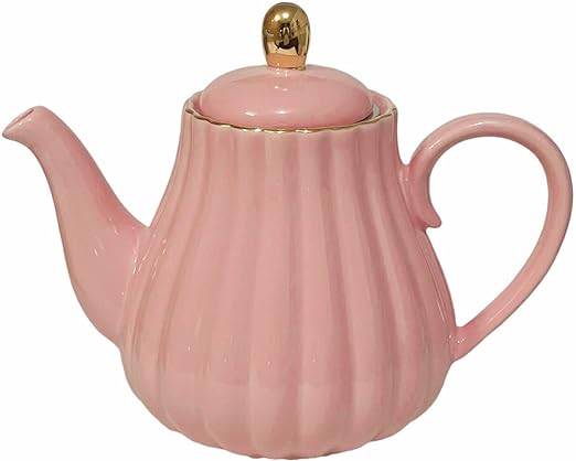 YBK Tech Strength Porcelain Tea Sets, Porcelain Coffee Pot Ceramic Teapot- Stripe Design (Pink)