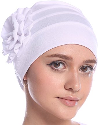 YI HENG MEI Women's Elegant Strench Side Flower Pleated Muslim Turban Chemo Cancer Cap