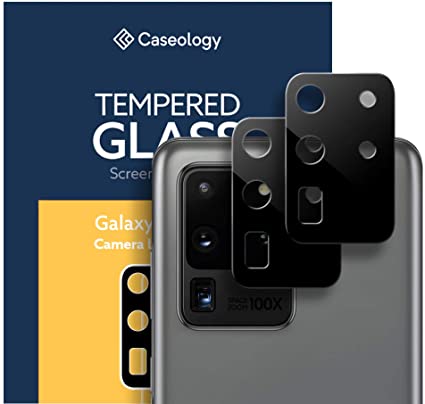 Caseology Tempered Glass Lens Protector for Samsung Galaxy S20 Ultra Camera Lens Protector 2 Pack (2020) - Black