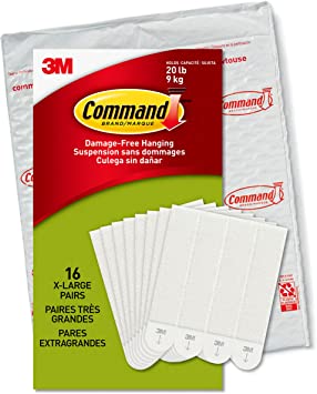 Command 20 Lb XL Heavyweight Picture Hanging Strips, Damage Free Hanging Picture Hangers, Heavy Duty Wall Hanging Strips for Christmas Decorations, 16 White Adhesive Strip Pairs (20 Command Strips)