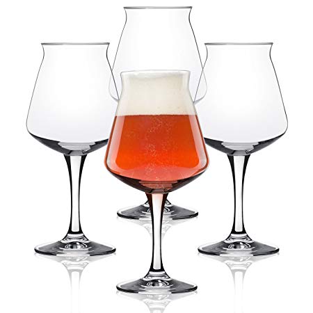 Nucleated Teku 3.0 Beer Glass by Rastal - Nucleation Pint Glasses for Better Head Retention, Aroma and Flavor - 14.2 oz Craft Beer Glass for Enhanced Beer Drinking Bliss- Gift Idea for Men - 4 Pack