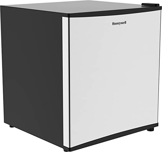 Honeywell Compact Refrigerator 1.6 Cu Ft Mini Fridge with Freezer, Single Door, Low noise, for Bedroom, Office, Dorm with Adjustable Temperature Settings, Stainless Steel