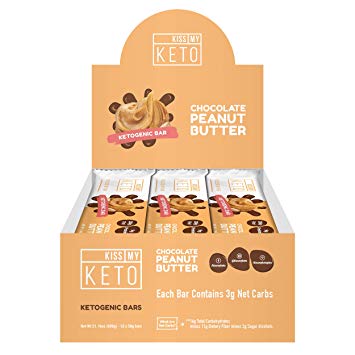 Kiss My Keto Snacks Keto Bars – Keto Chocolate Peanut Butter, Nutritional Keto Food Bars, Paleo, Low Carb/Glycemic Keto Friendly Foods, All Natural On-The-Go Snacks, High Quality Fat Bars 3g Net Carbs