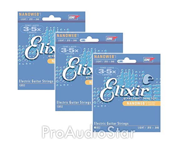 Elixir Strings 12052 Nanoweb Electric Guitar Strings .010-.046 (3-pack)