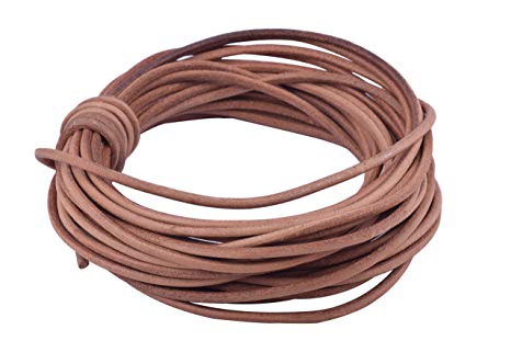KONMAY 10 Yards 3.0mm Solid Round Real Leather Cord for Jewelry Making Crafting Beading, Natural