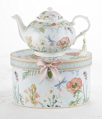 Delton 9.5 x 5.6" Porcelain Tea Pot in Gift Box, Dragonfly