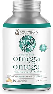 Youtheory Ocean Friendly Omega, Plant Based & Vegan Omega, Supports Brain & Heart Health, 60 Count