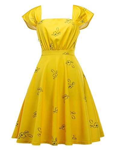 IDEALSANXUN Womens Bright Yellow Cap Sleeve Lovely Cocktail Floral Party Dress