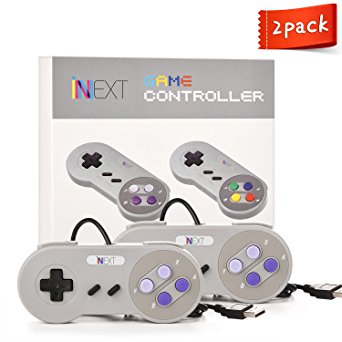 iNNEXT SNES Retro USB Super Nintendo Controller, USB PC Controller, Raspberry Pi Controller for Windows PC / MAC / Raspberry Pi (2 Pack)