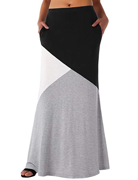 DJT Women's Rayon Span Stylish High Waisted Maxi Skirt - Color Block