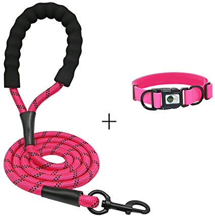 NIMBLE Dog Leash and Collar Set 5FT Strong Reflective Dog Leash and Waterproof Collar for Medium Large Dogs