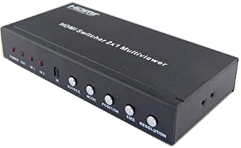 HUIERAV HDMI 2x1 Multi-Viewer Seamless Switch with PIP Function| Support Scaler UP&Down HDMI 1.3a Full HD 1080P | 4 Picture Mode | RS232 and Remote Control