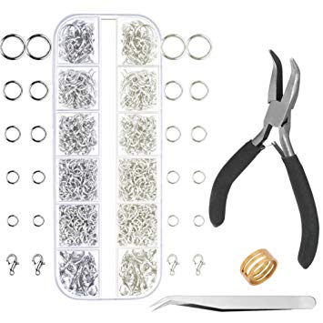 Anezus Jump Rings for Jewelry Making Supplies with Jump Ring Pliers (1200Pcs Dull Silver and Bright Silver)