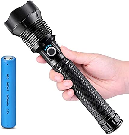 CHARMINER Tactical Flashlight 90000 Lumens, LED Flashlight, Rechargeable Ultra Bright Flashlight with 26650 Batteries& USB, Zoomable, 3 Modes, Waterproof Flashlight for Home, Outdoor, Emergencies