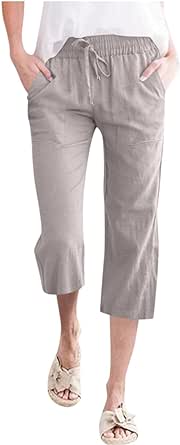 Women's Linen Summer Pant Straight Leg Drawstrings High Waist Trousers with Pockets Casual Loose Breathable Pants