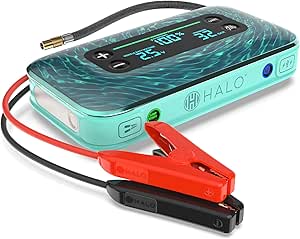 Halo Bolt Air  1750 Portable Vehicle Jump Starter with Air Compressor, Power Bank, Floodlight with Digital Display Charges Multiple Devices, Teal