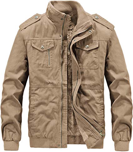 RongYue Men's Winter Thicken Cotton Military Jacket Fleece Fur Lined Outwear Coats