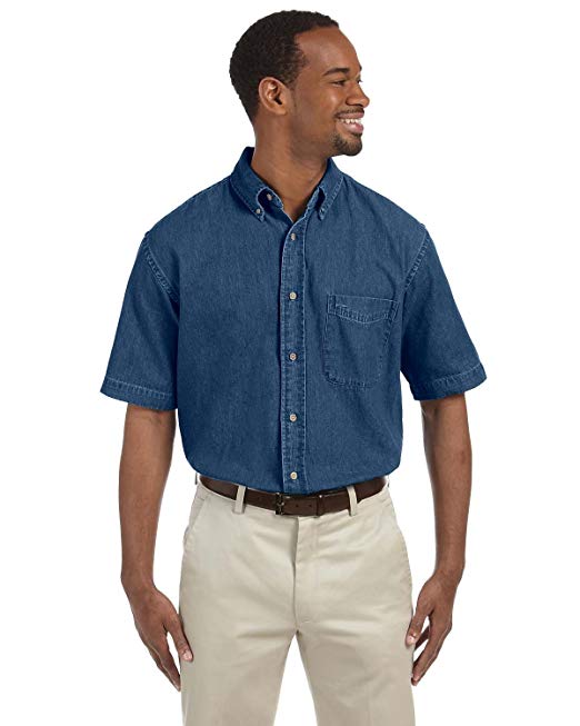 Harriton mens Short-Sleeve Denim Shirt (M550S)