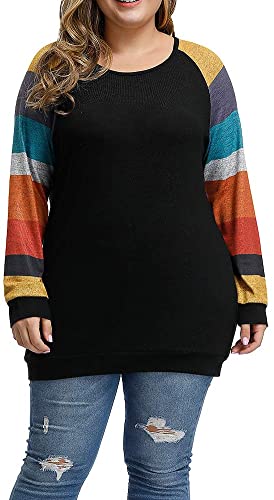 Allegrace Women's Plus Size Tunic Tops Soft Lightweight Knit Long Sleeve Shirts Leopard Print Color Block Loose Tunics