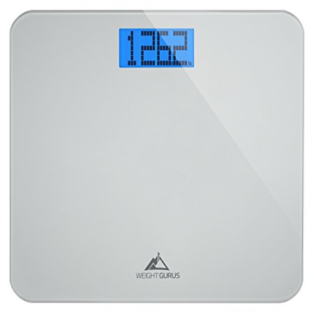Weight Gurus Digital Glass Bathroom Scale, Large Display, Precision Body Weight Measurement, Accurate to 0.1 of a Pound. Batteries included.
