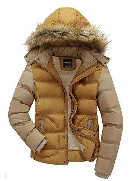 Wantdo Men's Winter Puffer Coat Casual Fur Hooded Warm Outwear Jacket