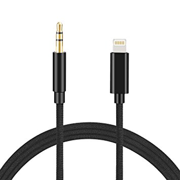 Lightning to 3.5mm Male Aux Stereo Audio Cable, Upow Nylon Braided iOS 10.3 or Above Compatible Car Aux Cable for iPhoneX / 8 /8 Plus/ 7 /7 Plus, iPhone Adapter for Car Home Stereo (Black)