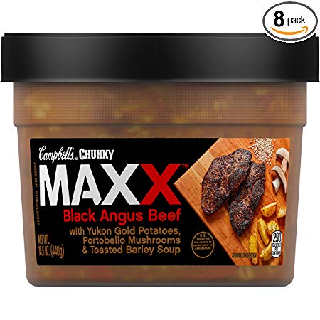 Campbell's Chunky Maxx Black Angus Beef with Yukon Gold Potatoes, Portobello Mushrooms and Toasted Barley Soup, 15.5 oz. Tub (Pack of 8)