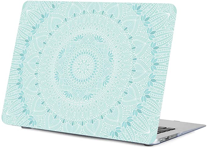 MacBook Air 13.3 inch Case Mandala, Rubber Coated Soft-Touch Protective Hard Shell Case Model A1466/A1369 with Keyboard Cover, Green